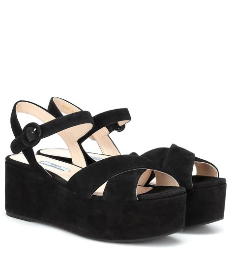 prada strappy suede platform sandals|Prada platform sandals 38 black.